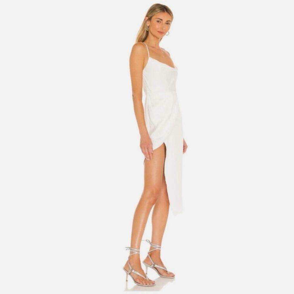 NWT Michael Costello x REVOLVE Tessa Ivory Satin Drape Midi Dress Size M - Picture 3 of 10